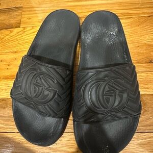 Gucci Black Embossed Slide Sandals